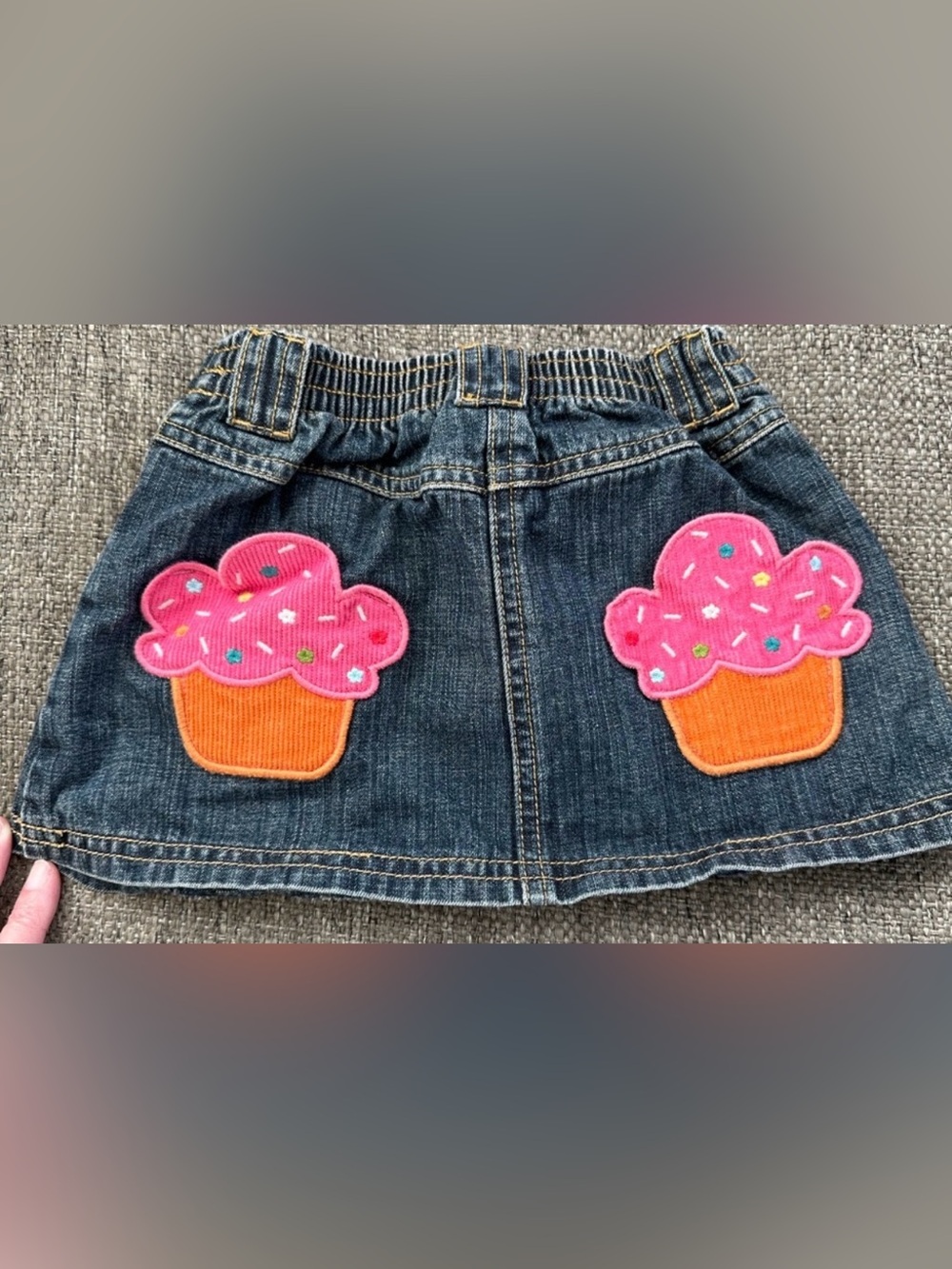 Gymboree Vintage 2007 Girls Denim Skirt 3T Cupcake Applique Elastic Waist Skort